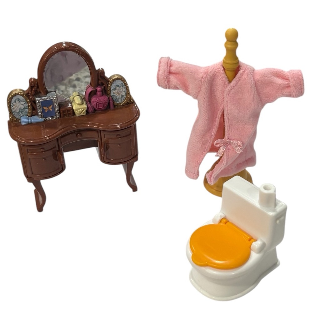 Fisher Price Loving Family Dollhouse Bathroom Set Vanity Robe & Toilet